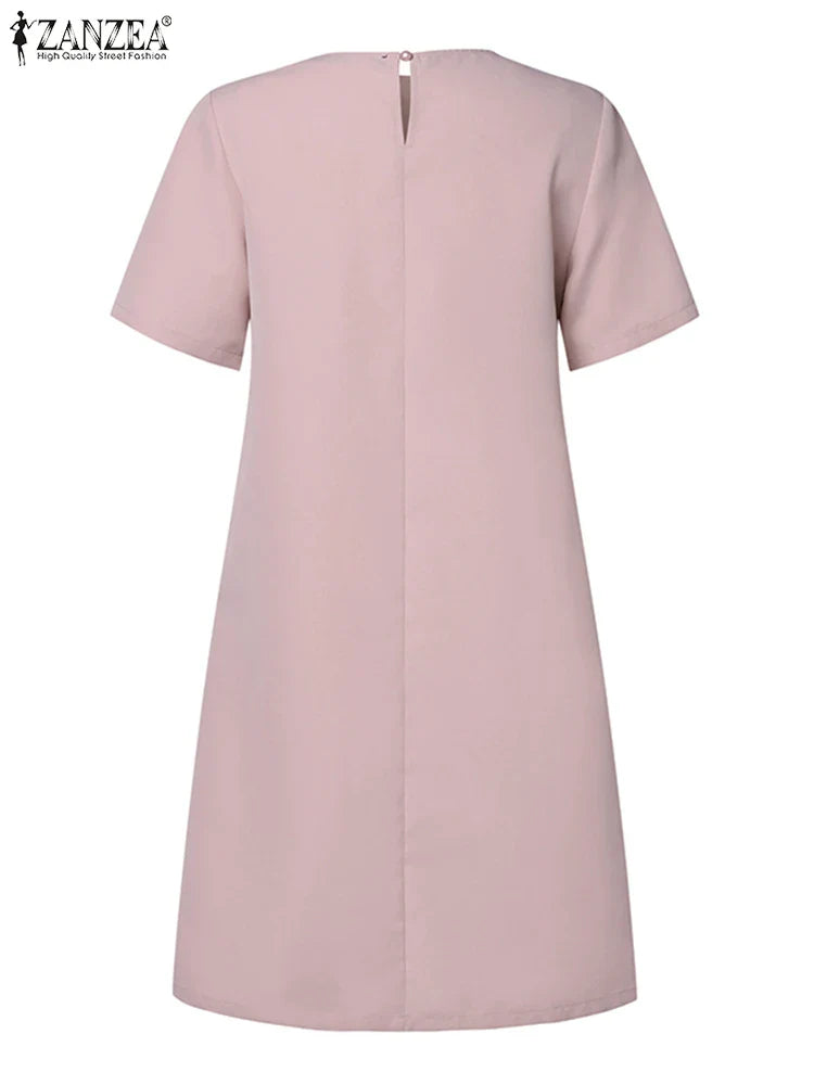 Summer Dress For Women Short Sleeve Knee Length With Pockets