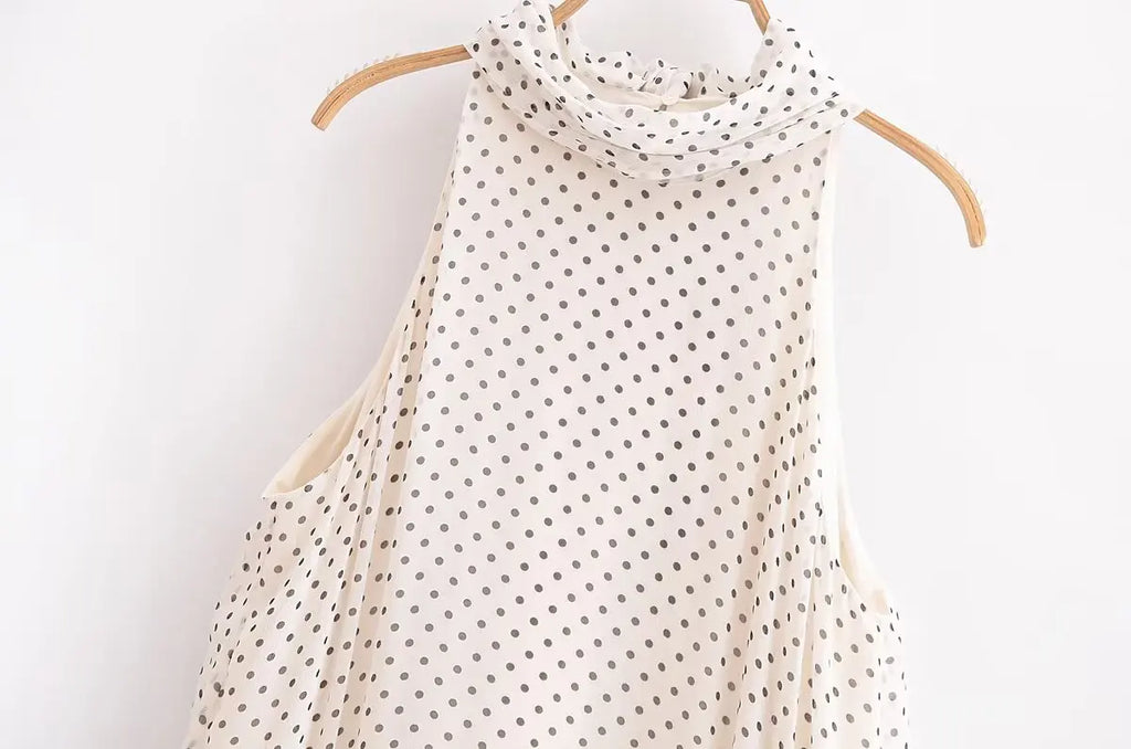 Polka Dot Halter Neck Midi Dress For Women Casual Chic