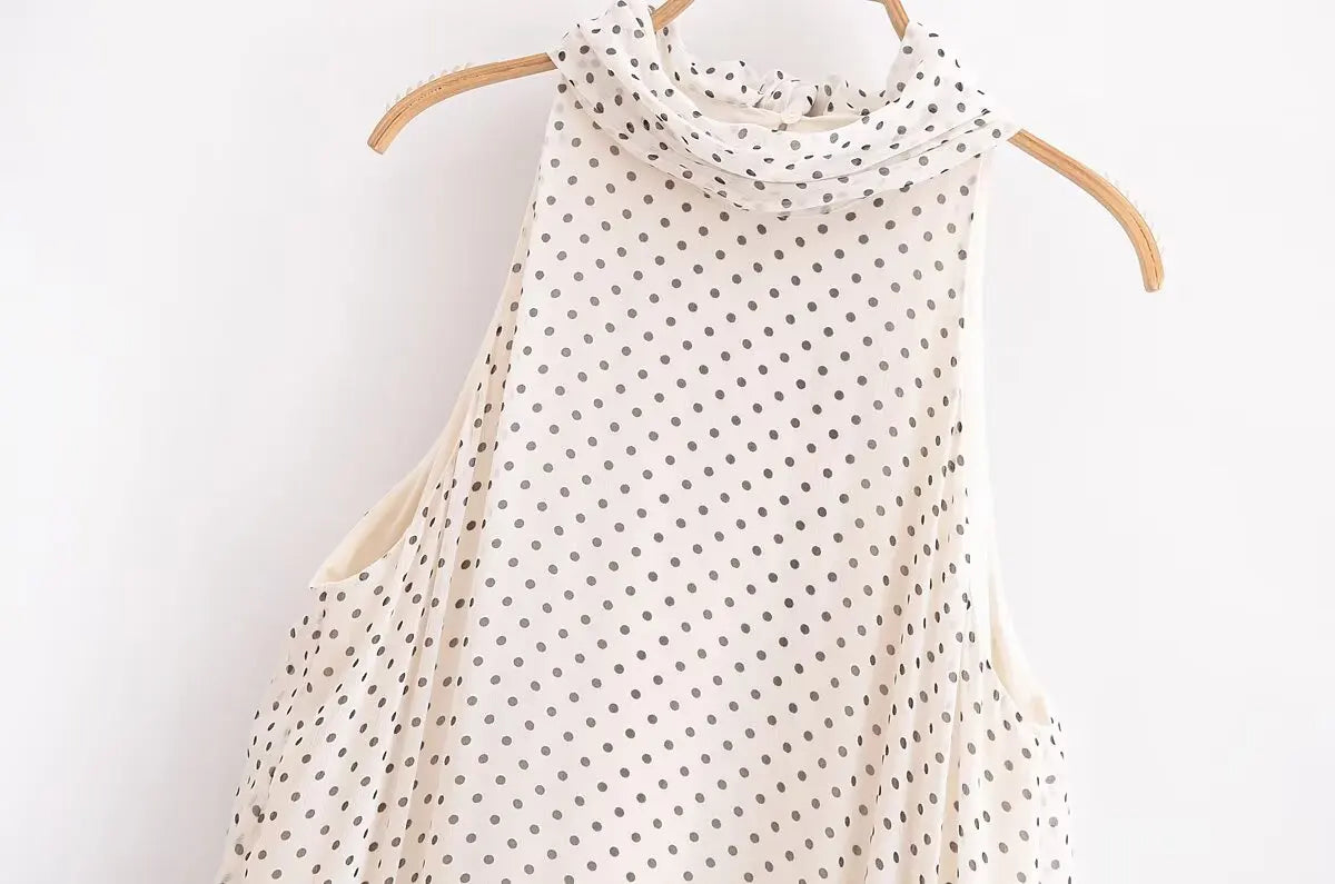 Polka Dot Halter Neck Midi Dress For Women Casual Chic