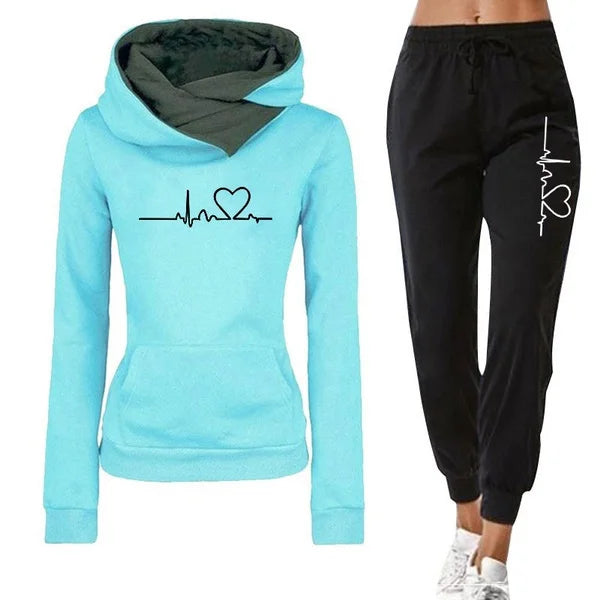 Cozy Autumn Winter Warm Womens Tracksuit Set Hooded Sweatshirt and Jogger Pants Casual Two-Piece Lounge and Sportswear for Ladies