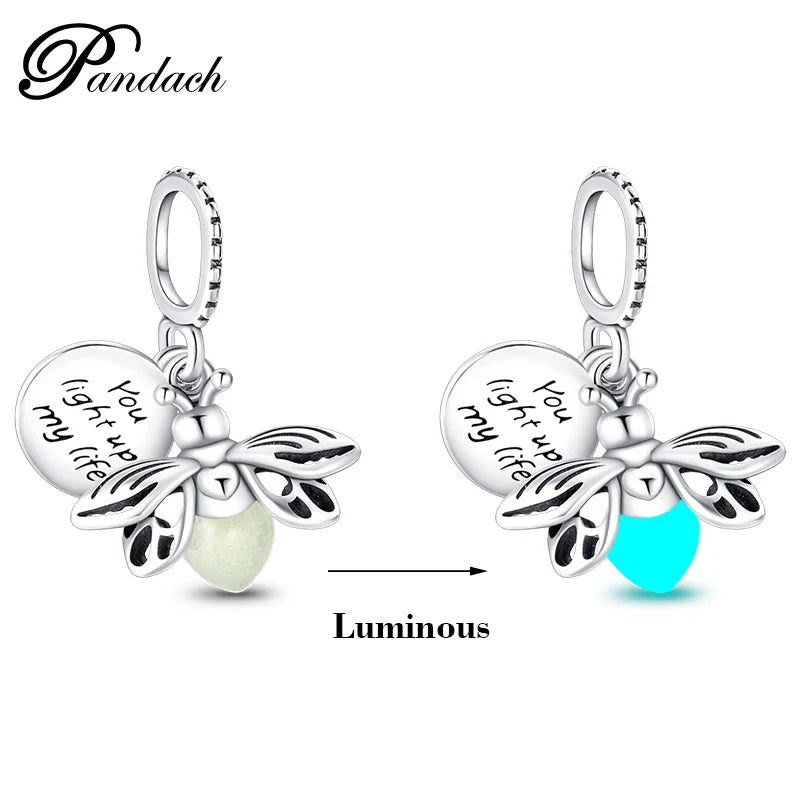925 Sterling Silver Luminous Firefly Bulb Star Charms Pendants for DIY Bracelet Jewelry