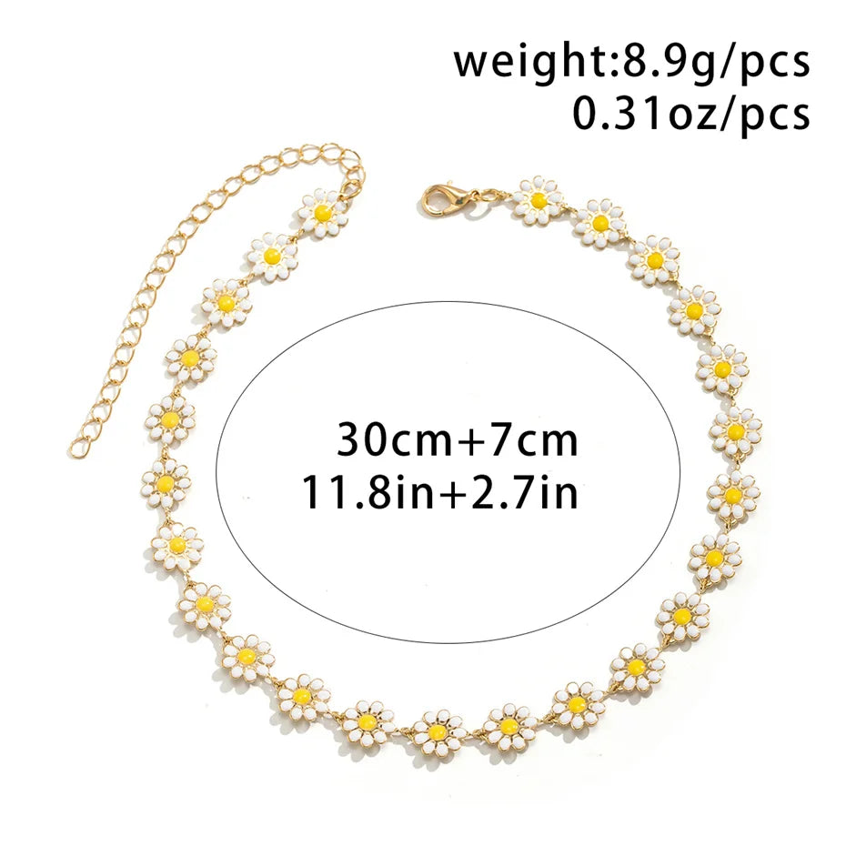 Kpop Flower Daisy Choker Necklace for Women - Gold Clavicle Chain Fashion Jewelry Gift