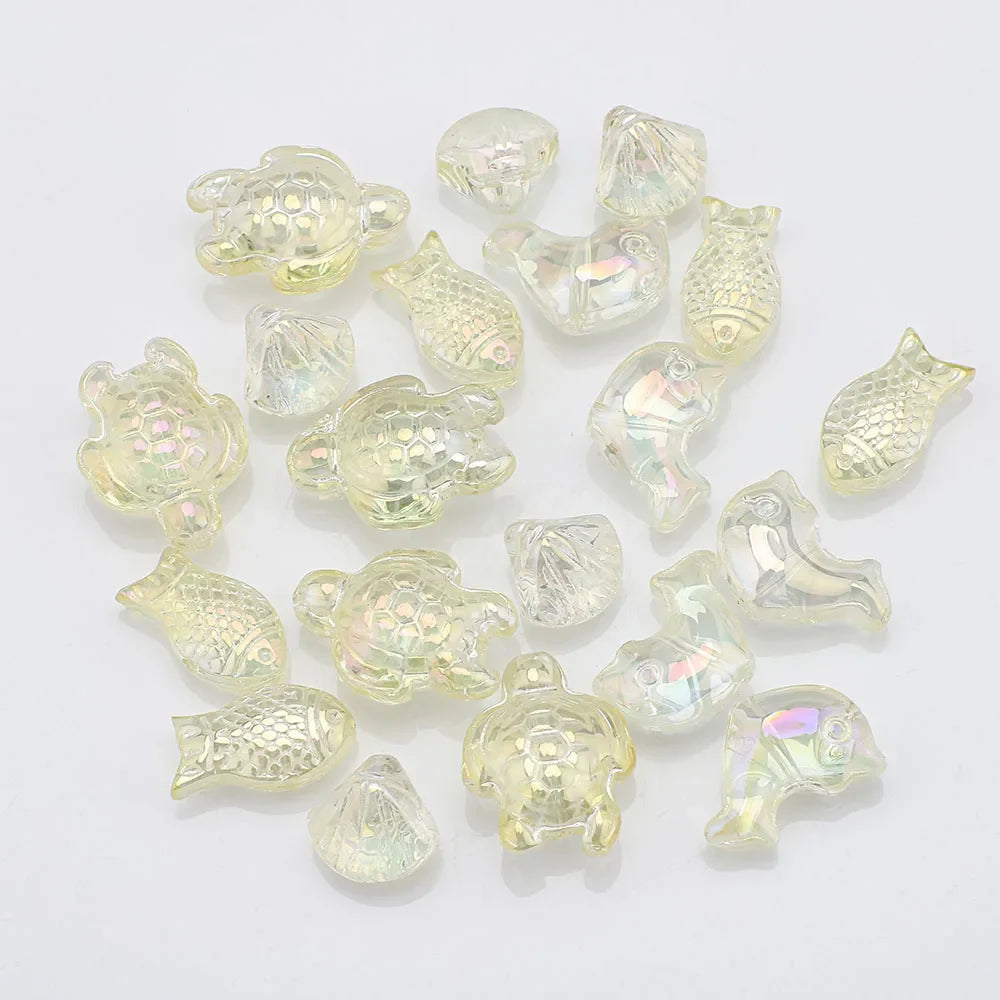 20 Pieces Mixed Shape Crystal Glass Beads for DIY Jewelry Making Including Starfish Snail Shell and Small Fish