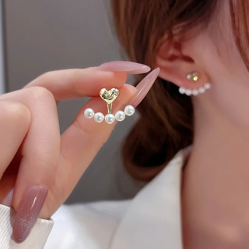 Light Luxury Imitation Pearl Heart Shaped Stud Earrings for Women Perfect for Weddings and Parties