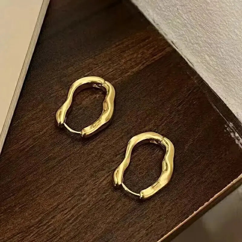 Gold Color Metallic Geometric Hoop Earrings for Women Personalized Irregular Design Party Jewelry