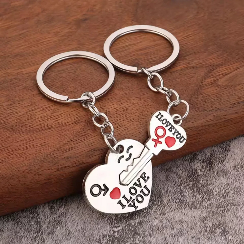 Metal Couple Heart Keychain Zinc Alloy Silvery Plated Creative Key Ring Lovers Gift
