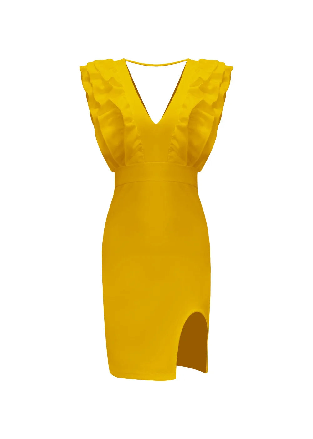 Solid Color Deep V Neck Pleated Mini Dress For Women