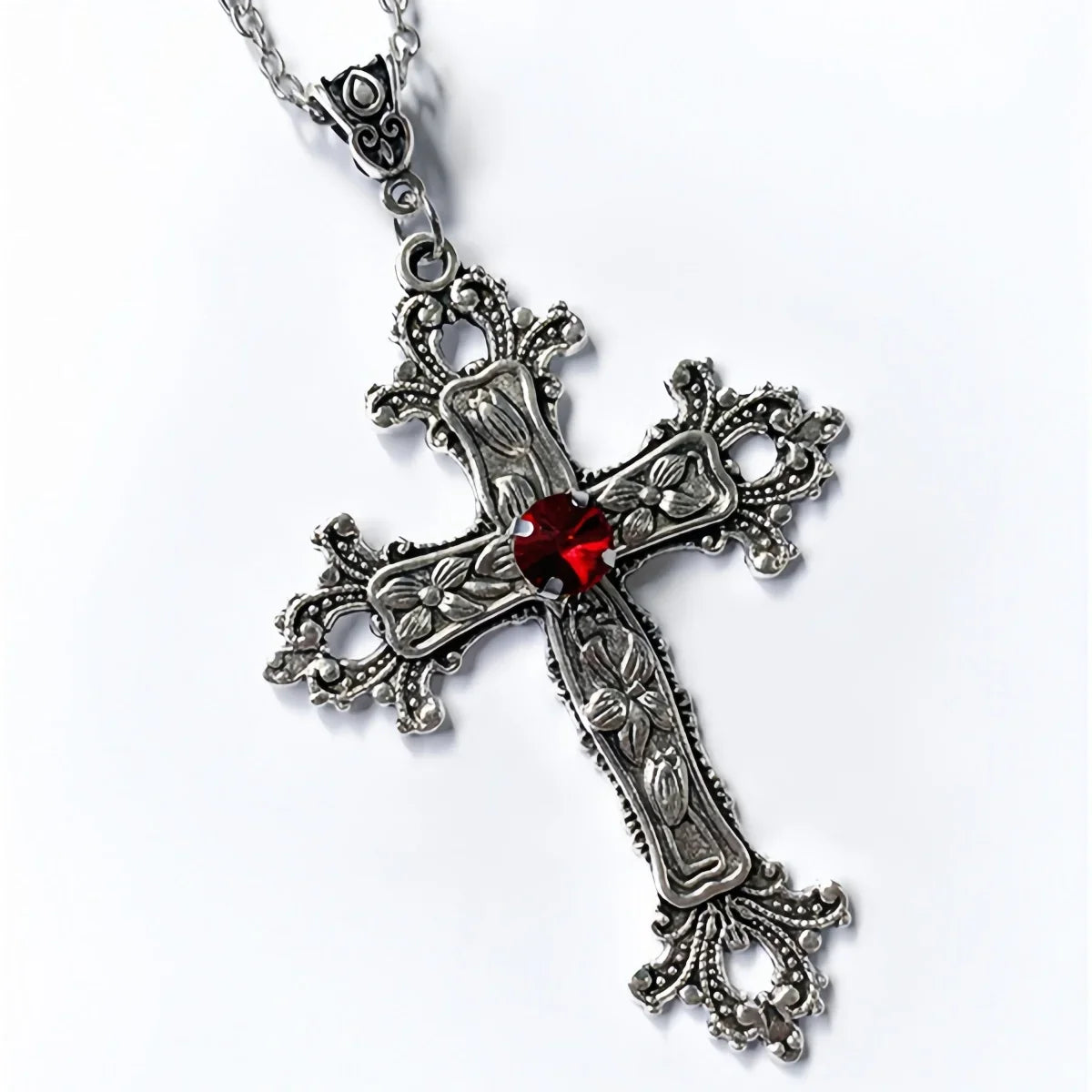 Y2K Punk Crystal Cross Pendant Necklace for Gothic Aesthetic Style