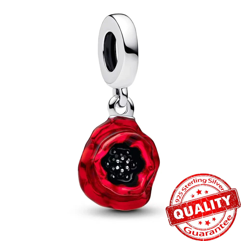 925 Sterling Silver Coral Seahorse and Lotus Fish Pendant for DIY Bracelet and Necklace Crafting