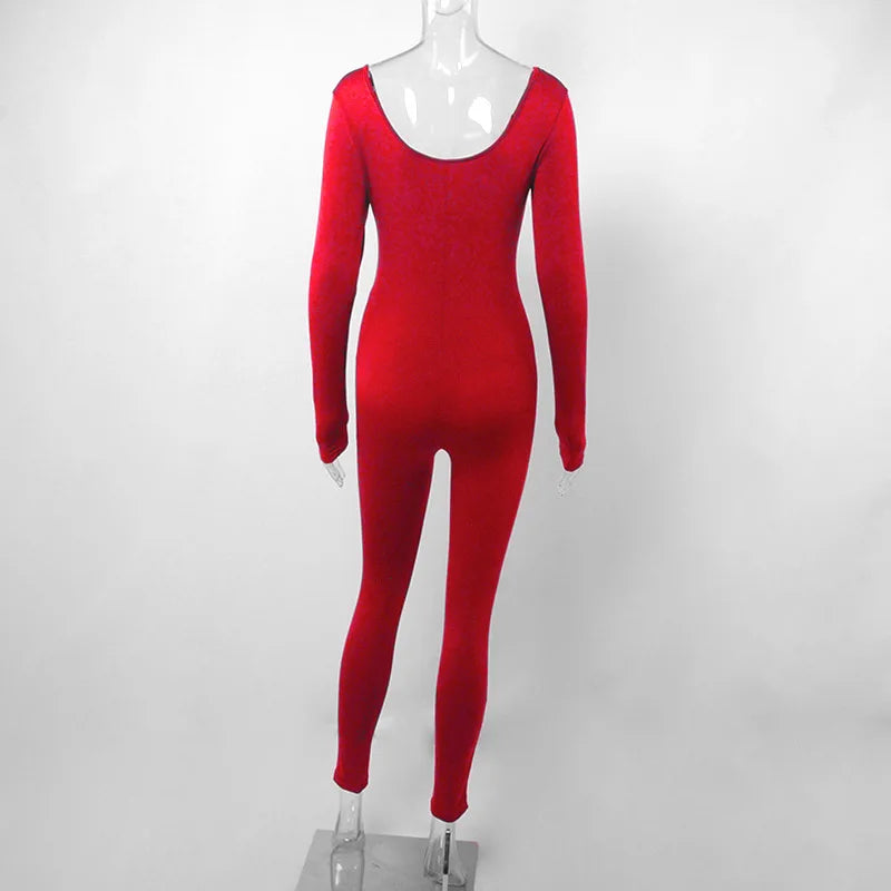 Sexy Black Long Sleeve Bodycon Jumpsuit for Women Slim Fit Casual Streetwear Skinny Romper