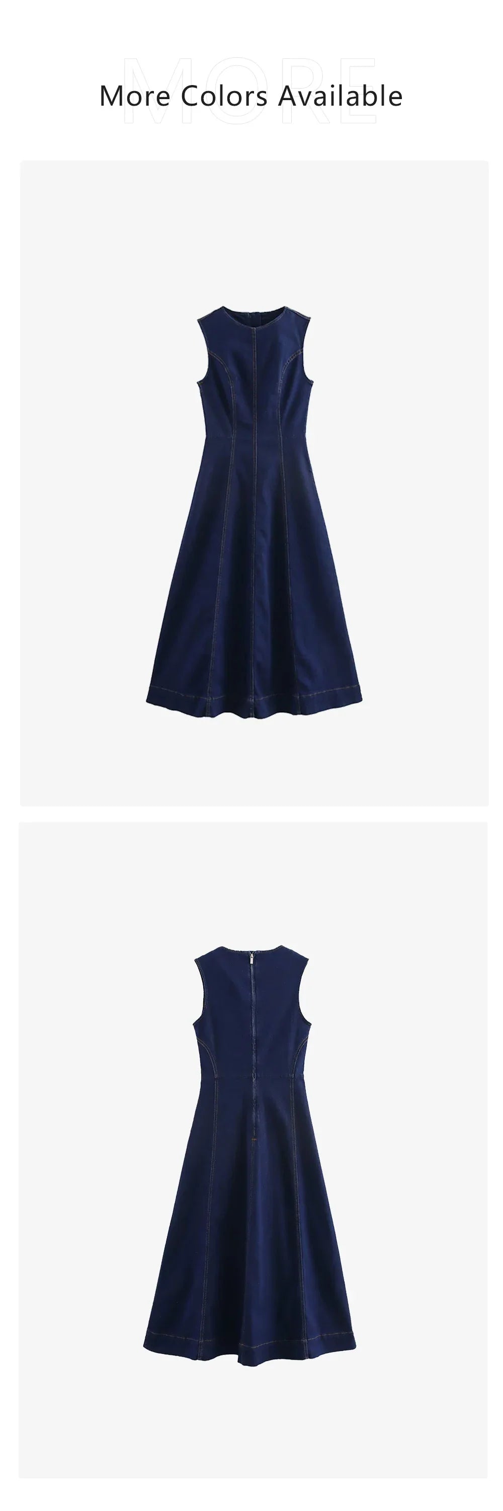 Cowboy Style Sleeveless Midi Dress With Zipper Decoration