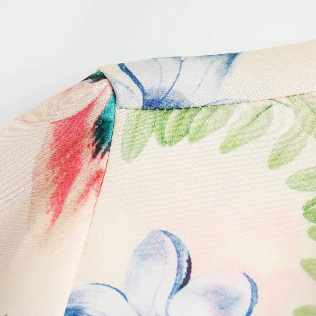 Elegant Women Floral Print Lapel Blouse Single Breasted Long Sleeve Casual Chic Top