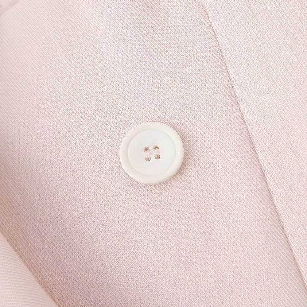 Pink Draping Casual Double Breasted Women's Commuter Suit Coat with Straight Leg Pants