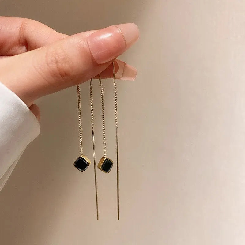 Geometric Square Drop Earrings for Women with Long Tassel Design Ideal for Parties and Special Occasions