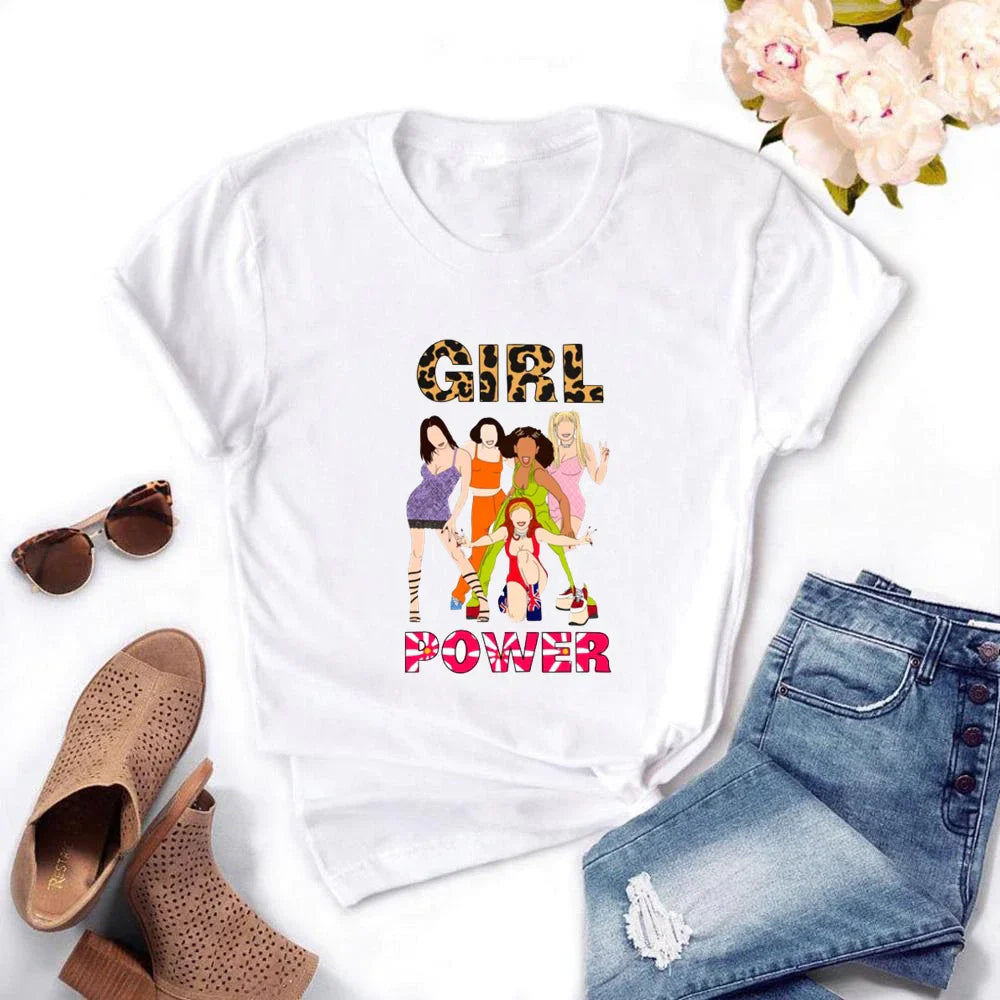 Spice Girls Cartoon T Shirt for Women Short Sleeve Anime Print Tee Stylish Casual Top