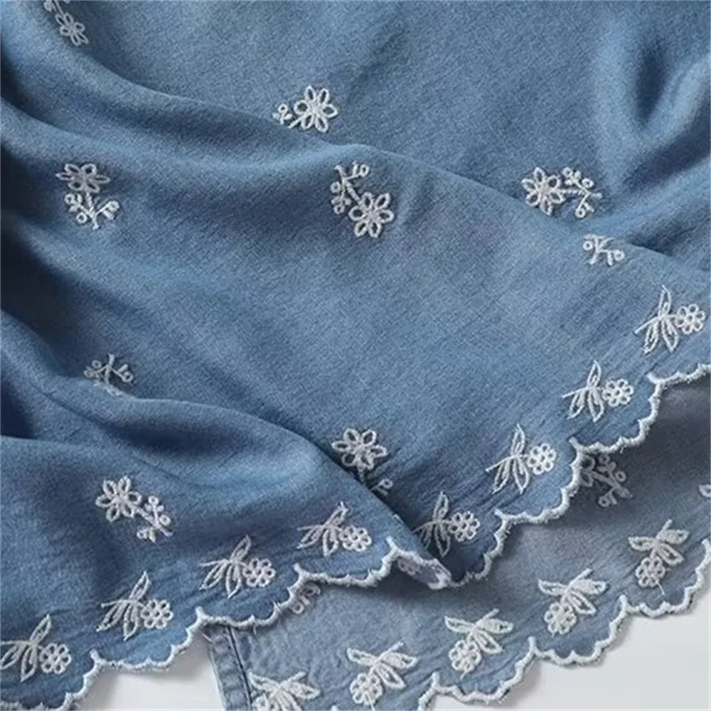 Womens V Neck Embroidered Dress Casual Elegant Short Sleeve