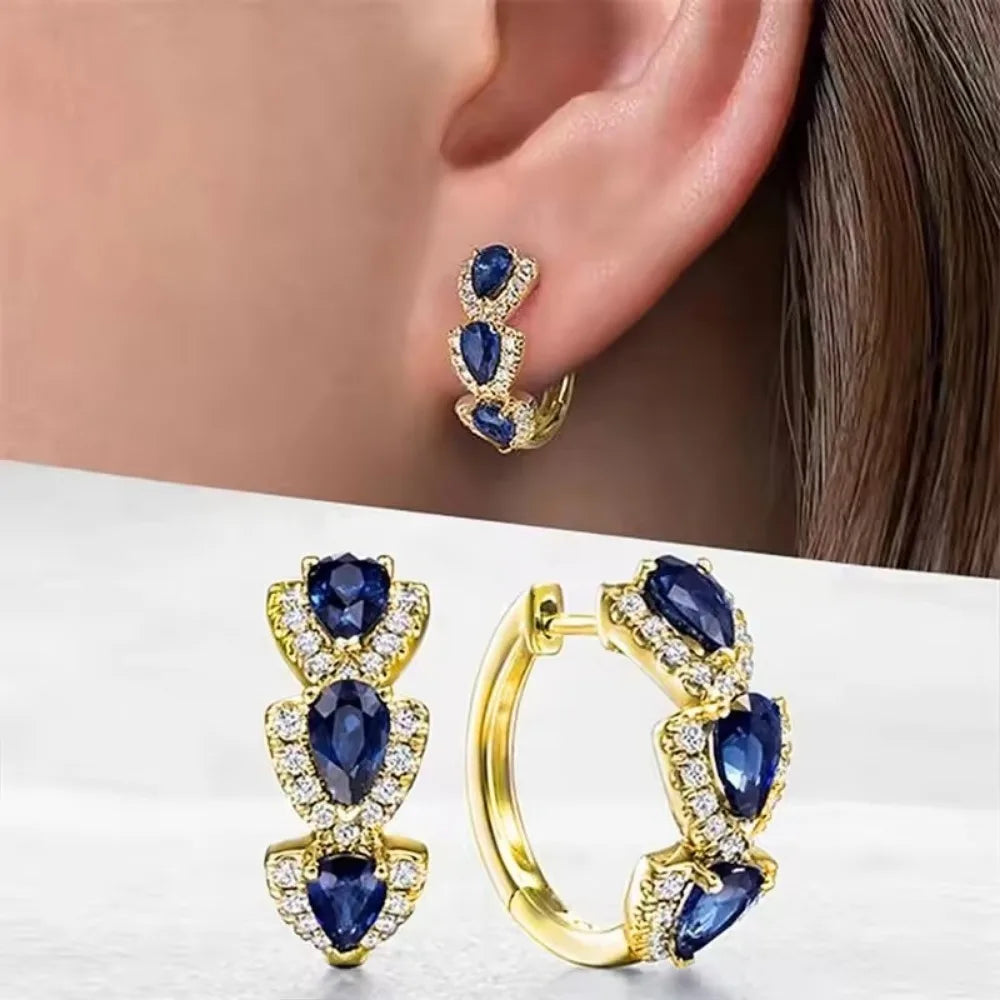 925 Sterling Silver Blue Cubic Zirconia Hoop Earrings Elegant Jewelry Gift for Women