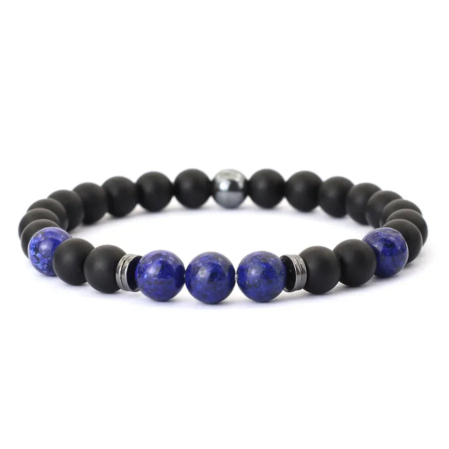Handmade Men's Natural Stone Bracelet with 8mm Onyx and Tiger Eye Beads for Healing and Style