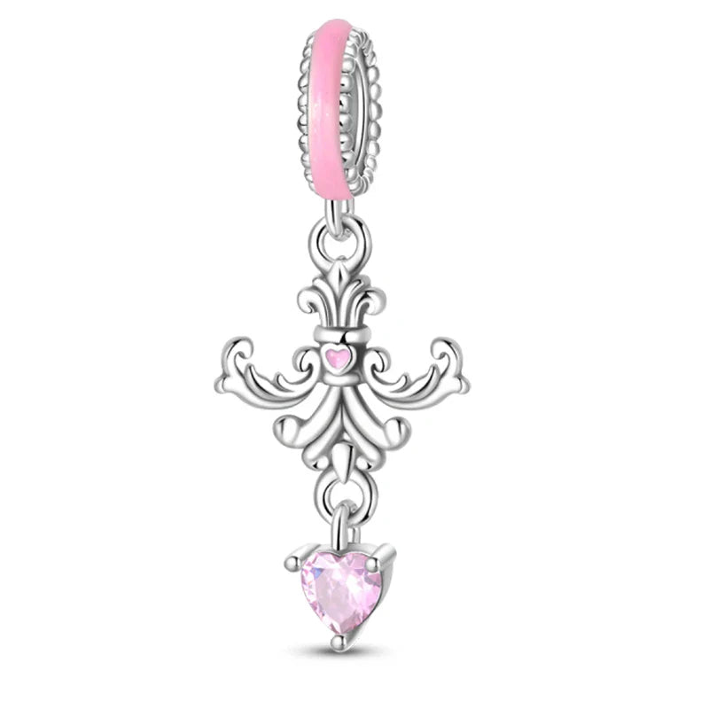 Silver Plated Lotus Guardian Angel Heart-Shaped Zircon Charms Beads for DIY Jewelry and 925 Bracelets