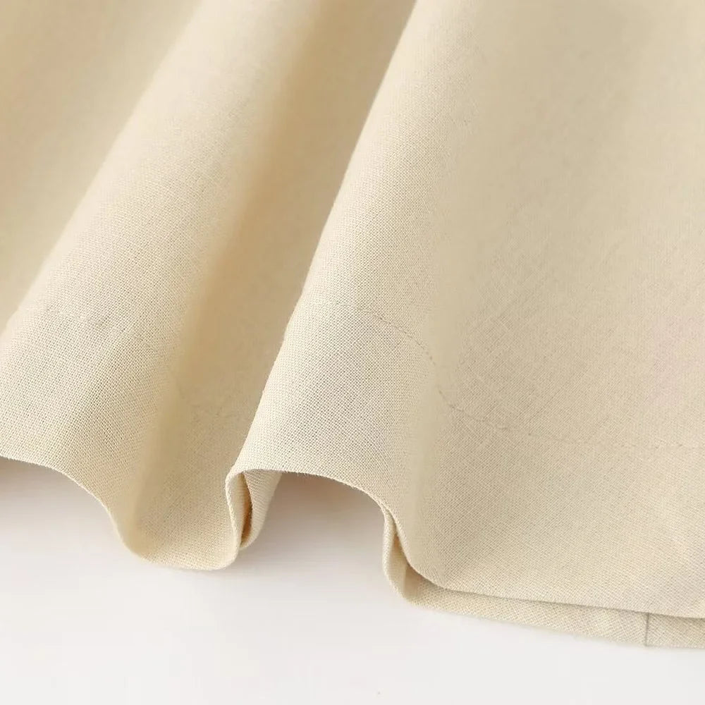 Slim Fit Linen Blend Mini Dress With Bow Decoration