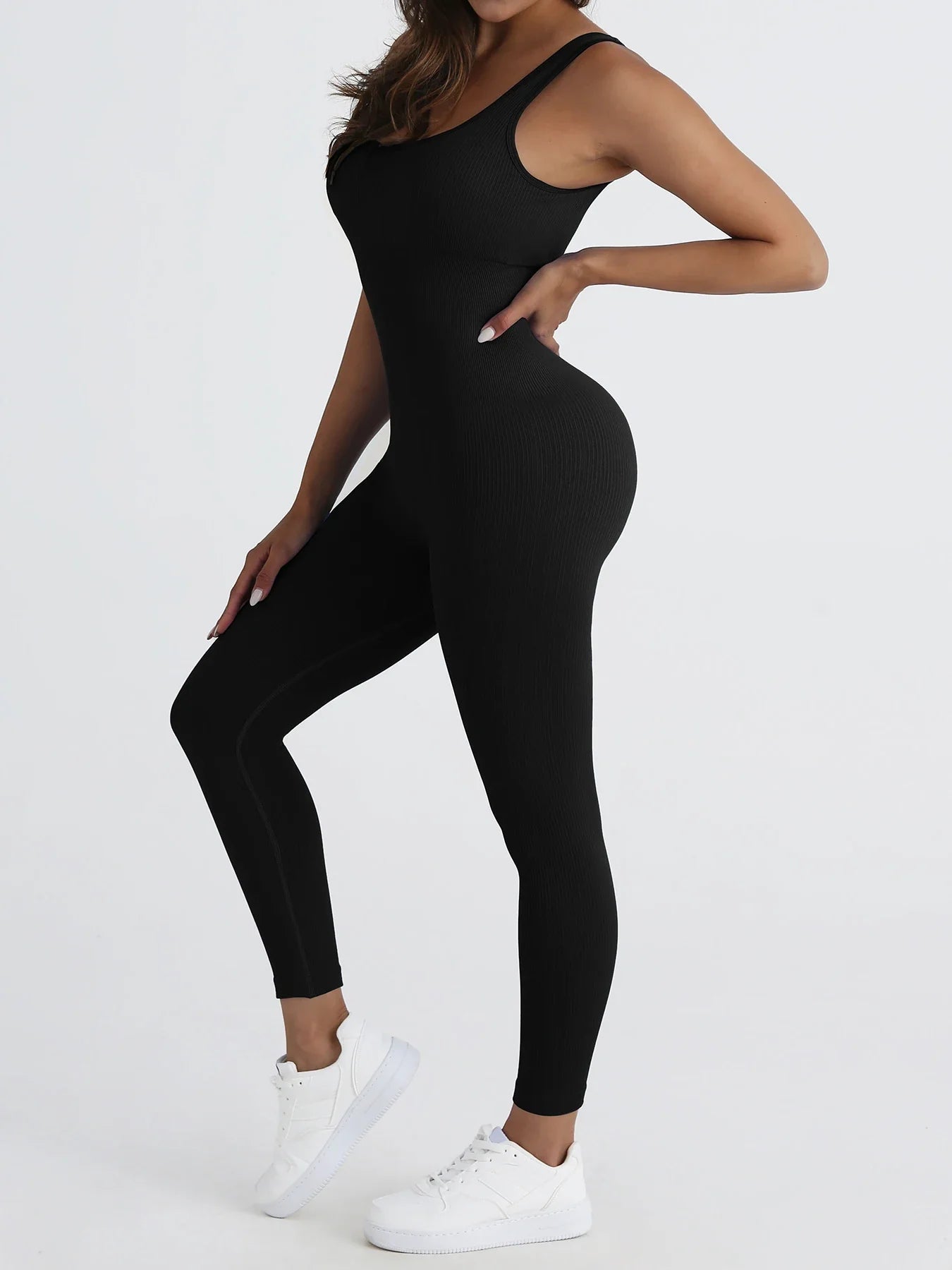 Women's Fitness Seamless Sleeveless Jumpsuit with Corset Waist Casual Outdoor One-Piece Overalls Pants Set