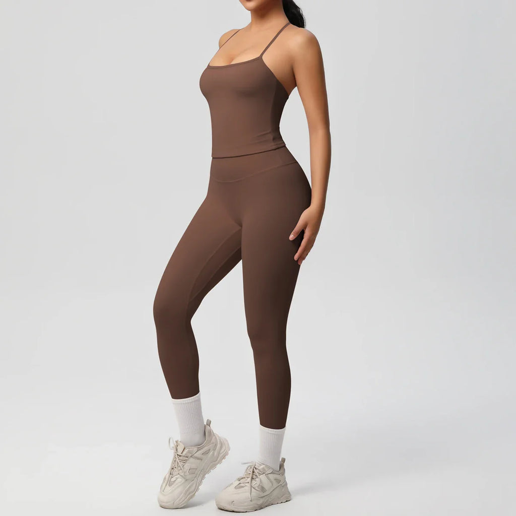 2PCS Nude Feeling Women's Yoga Set with Sports Bra and Leggings for Gym Fitness and Running