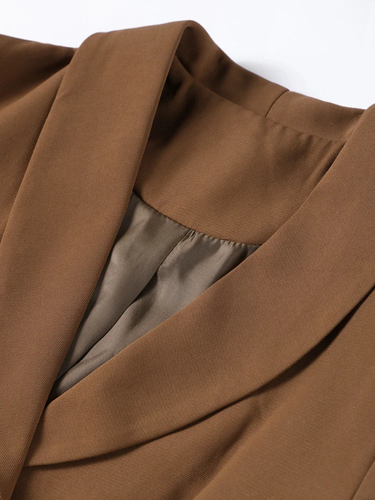 Casual Women Blazer Pants Suit with Slim Lapel Puff Sleeves and Wide Leg Trousers 2 Piece Outfit