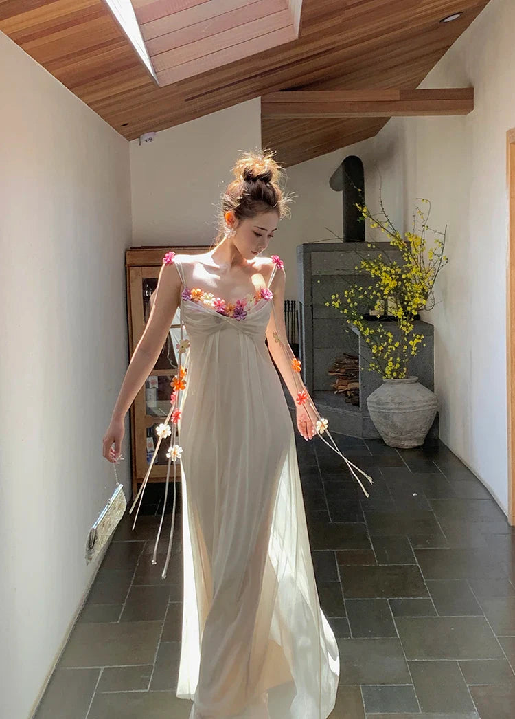 Boho Flower Maxi Dress Spaghetti Strap Beach Party
