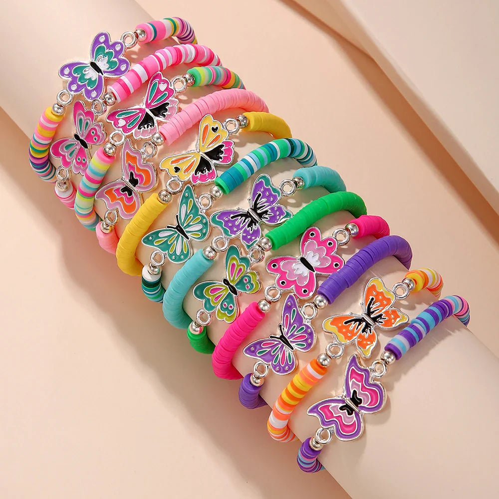 12Pcs Unicorn Cat Flower Charm Elastic Beaded Bracelets for Girls Birthday Party Jewelry Friendship Gift