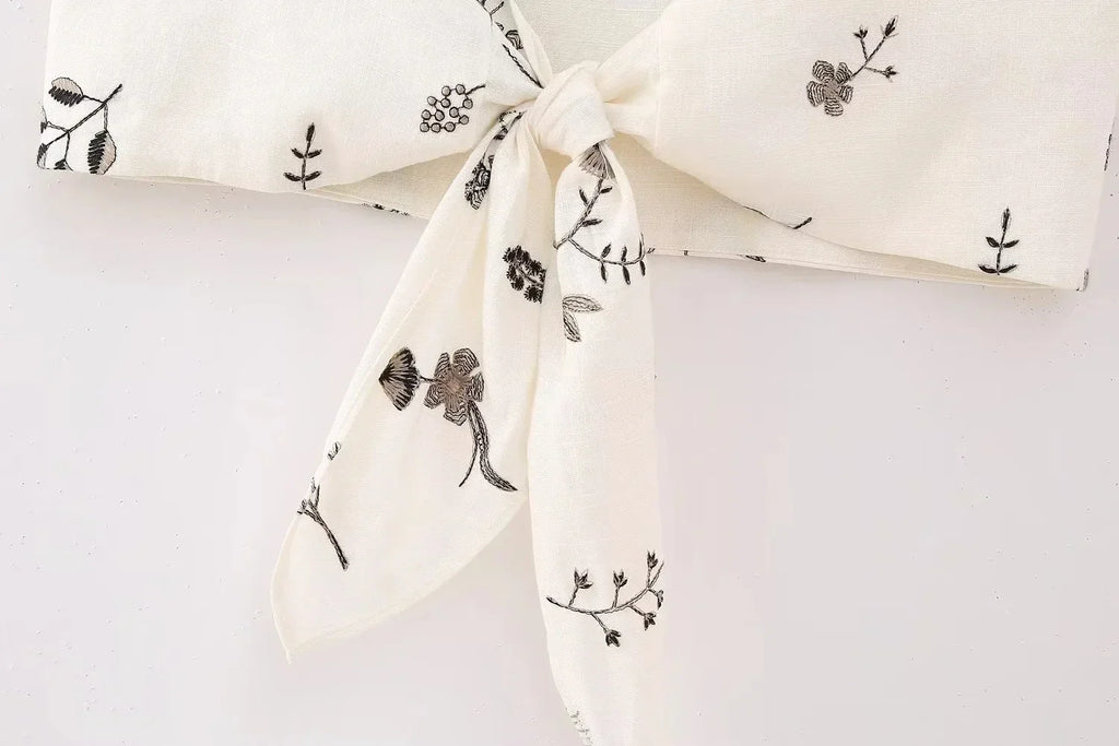 Summer Women Two Piece Set Embroidered Bowknot Short Sling Top with Elegant Midi Skirt Slim Fit Casual Fashion Outfit