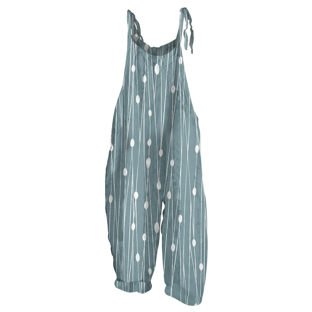 Sunflower Print Slim Fit Cotton Linen Overalls Women Casual Loose Jumpsuit Stylish Romper with Adjustable Shoulder Straps Comfortable Everyday Wear