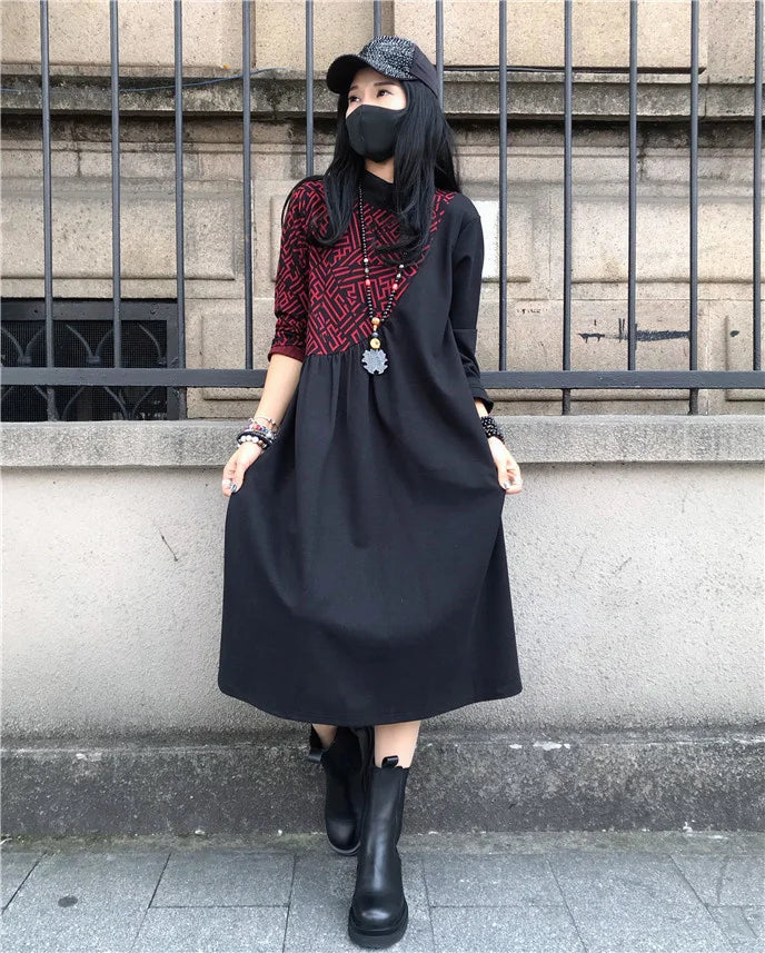 Loose Printed Turtleneck Dress For Women Elegant Casual