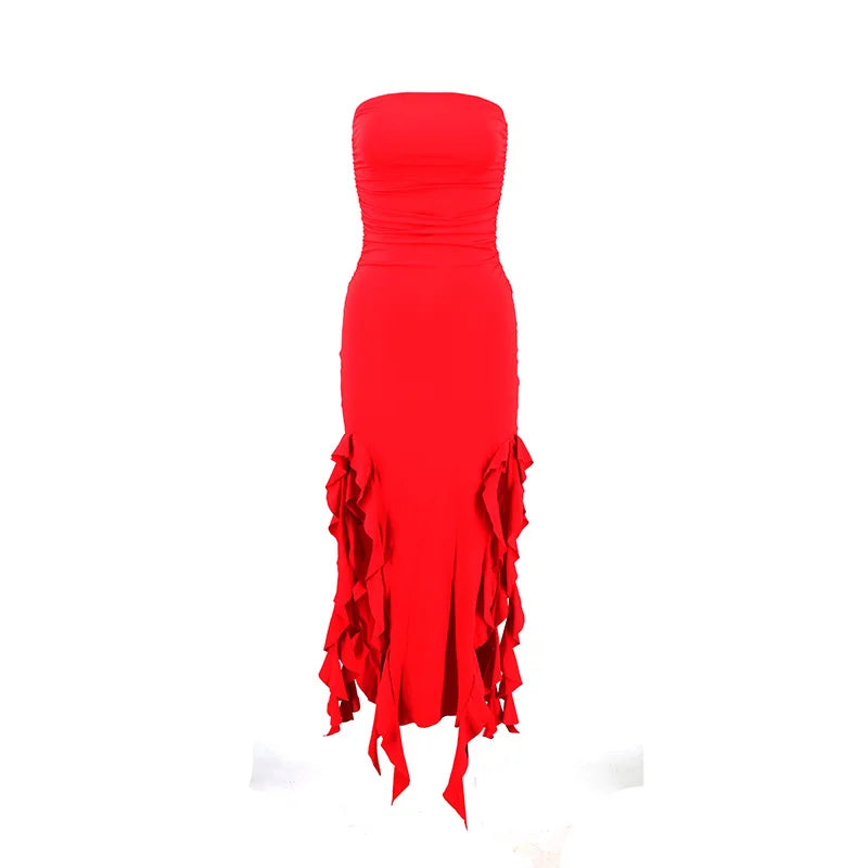 Strapless Tassel Maxi Dress For Women Party Clubwear