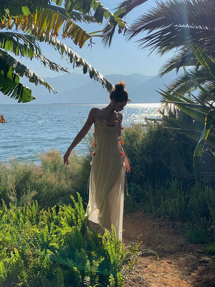 Boho Flower Maxi Dress Spaghetti Strap Beach Party