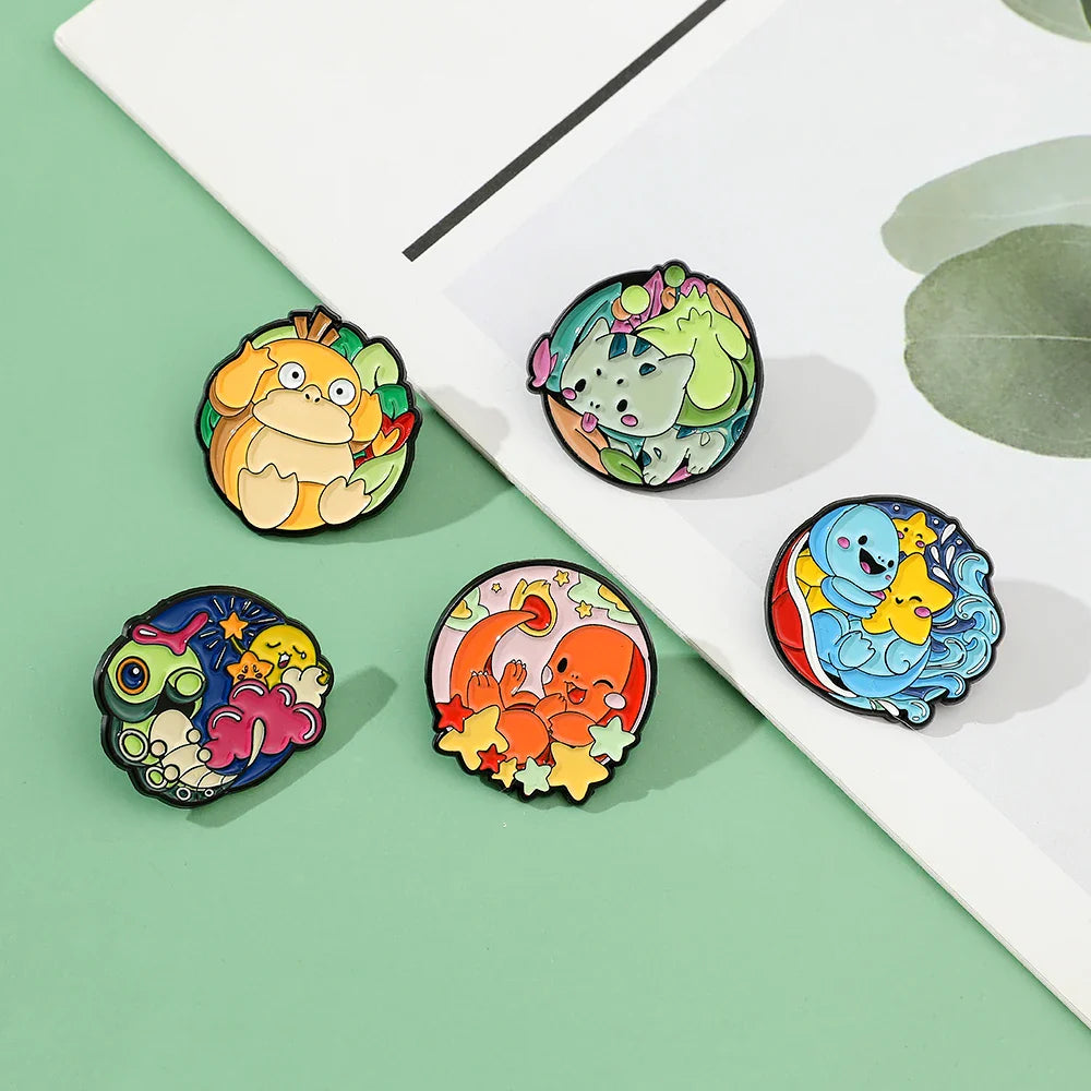 5 Pieces Cartoon Pokémon Charmander Metal Brooch Set Cute Enamel Lapel Pins for Backpack and Clothing Jewelry Accessories