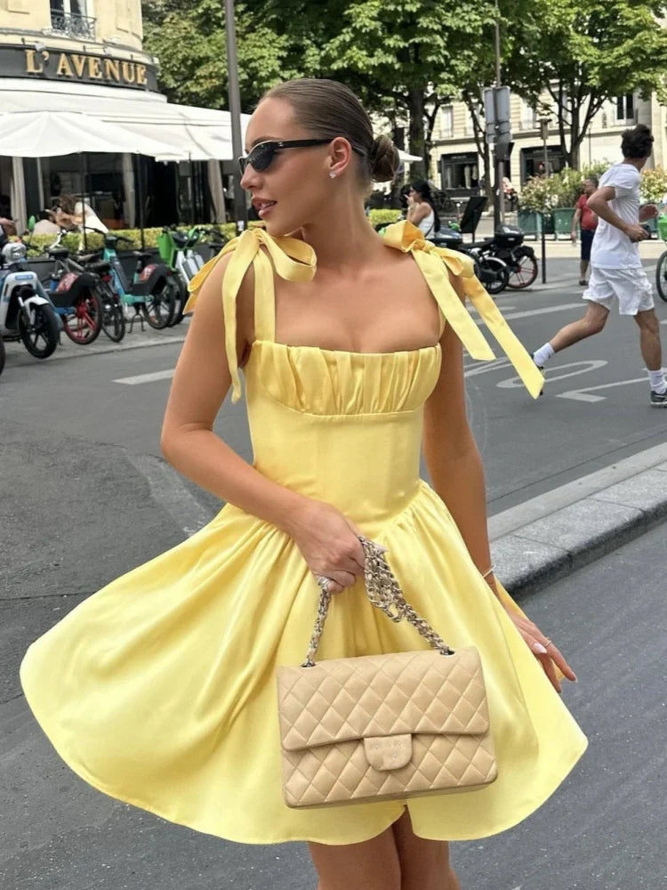 Summer Bow Bandage Mini Dress Women Strapless Bodycon Party