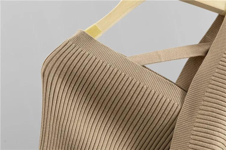 Elegant Sexy Two Piece Tracksuit for Women Ribbed Knitted Backless Crop Top and Long Harem Pants Autumn Lounge Set