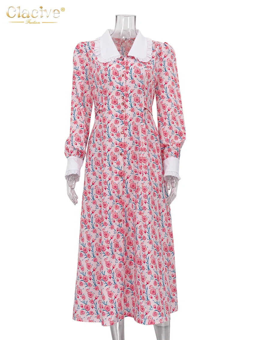 Office Midi Dress With Doll Collar Long Sleeves Elegant