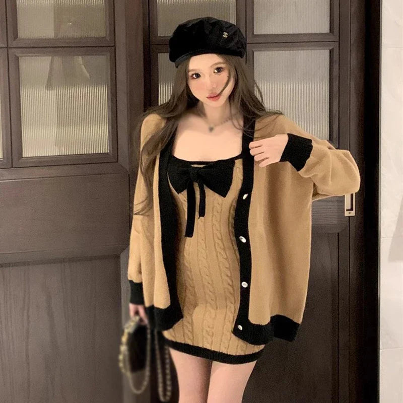 Elegant Knit Strap Mini Dress Women Slim Fit Summer
