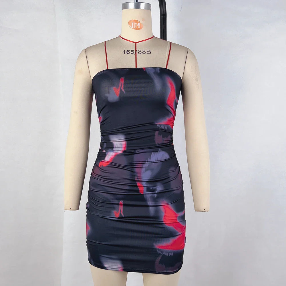 Sexy Tube Top Dress With Printed Waist For Women Versatile