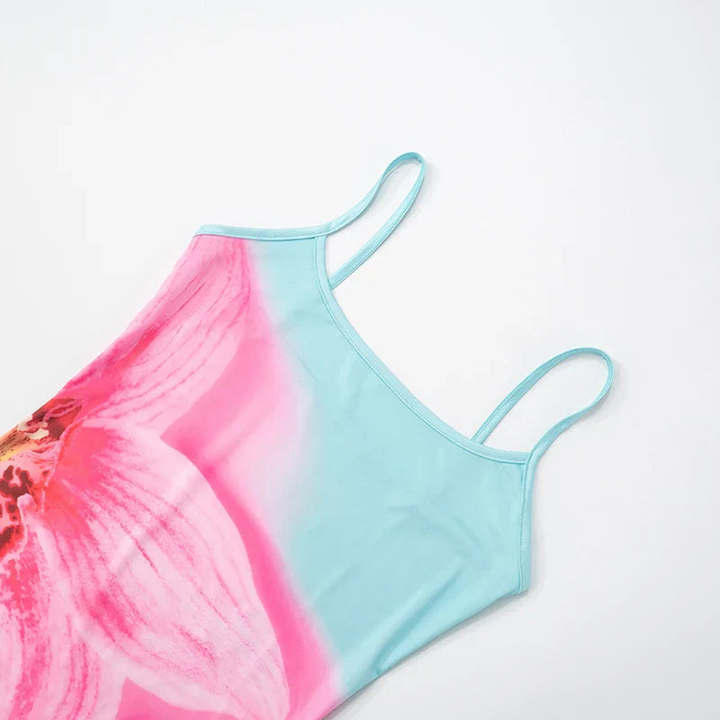 Floral Print Backless Spaghetti Strap Summer Dress