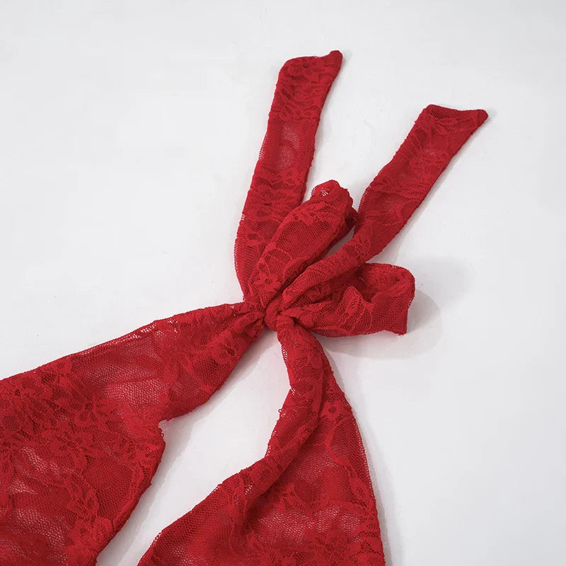 Sexy Lace Deep V Neck Backless Strapless Sleeveless Pencil One-Piece Jumpsuit for Women