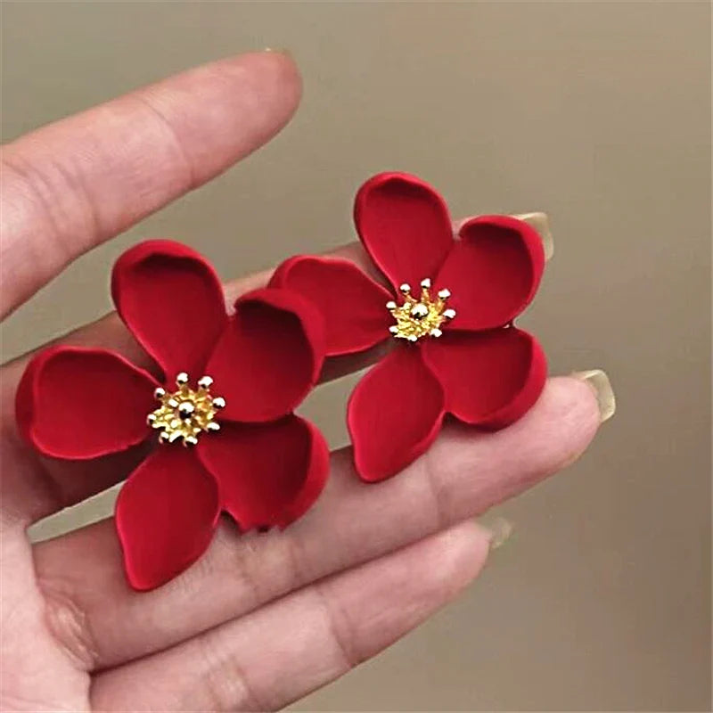 Gold Color Matte Texture Metal Flower Retro Earrings for Women Fashion Party Jewelry Gifts