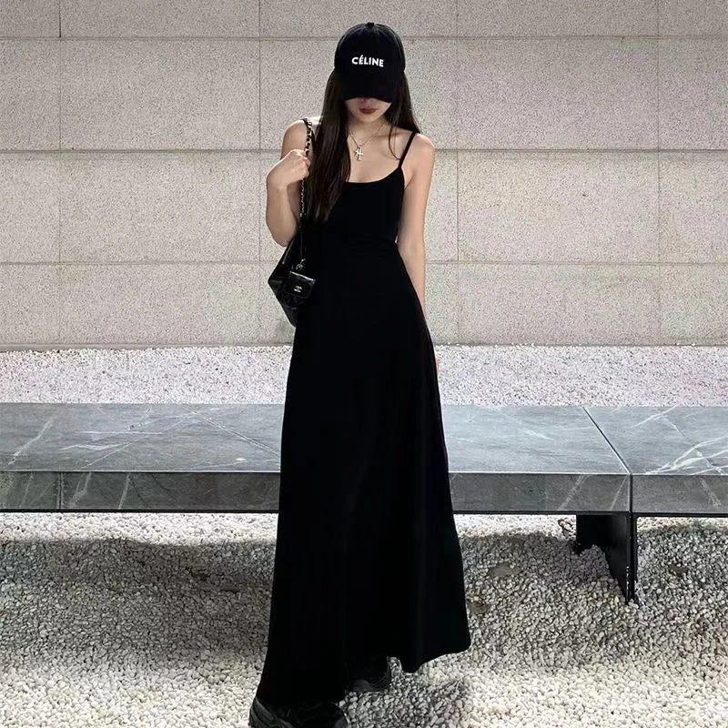 Black Backless Spaghetti Strap Dress Women Elegant Slim