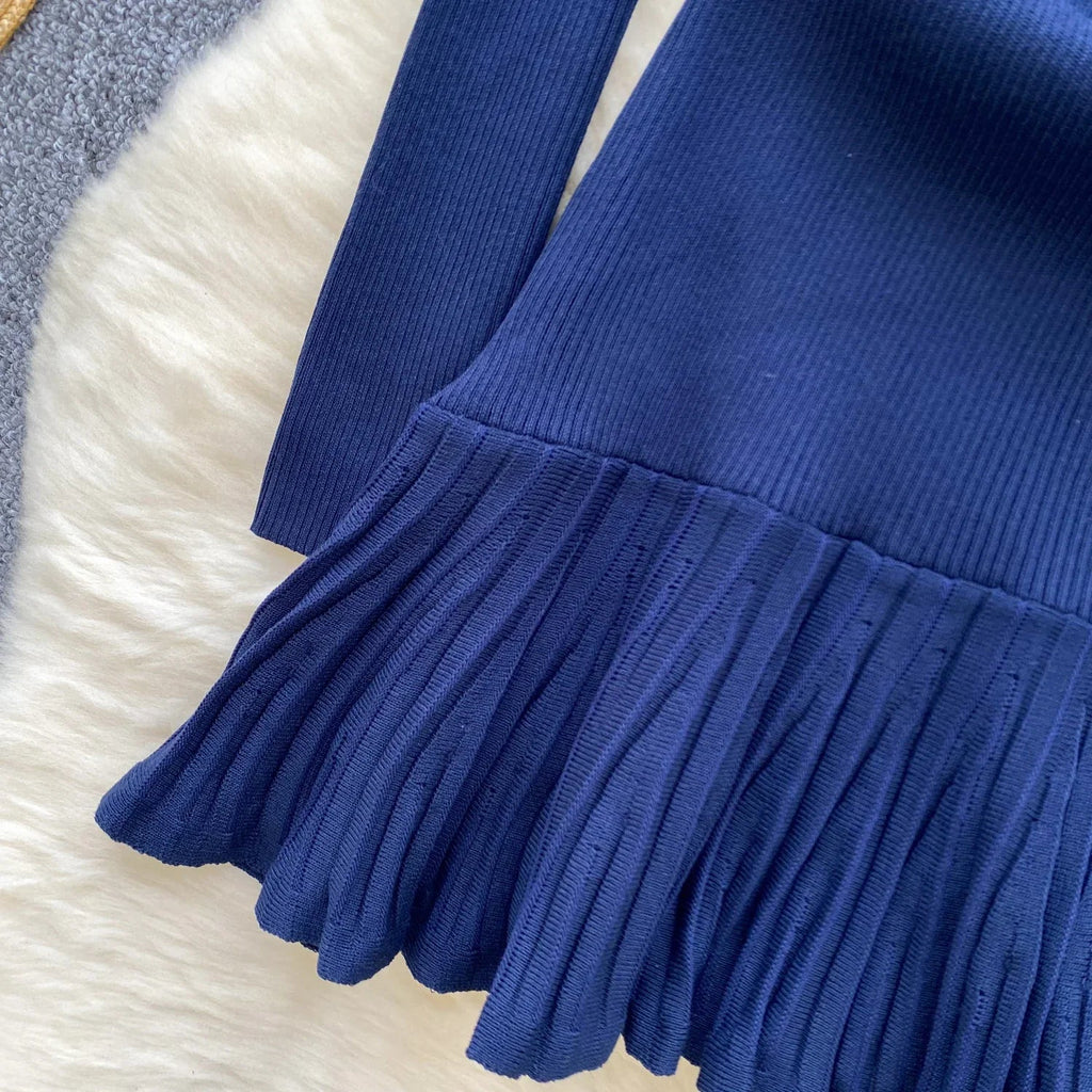 Knitted Short Dress With O Neck Bow Bodycon Chic Style