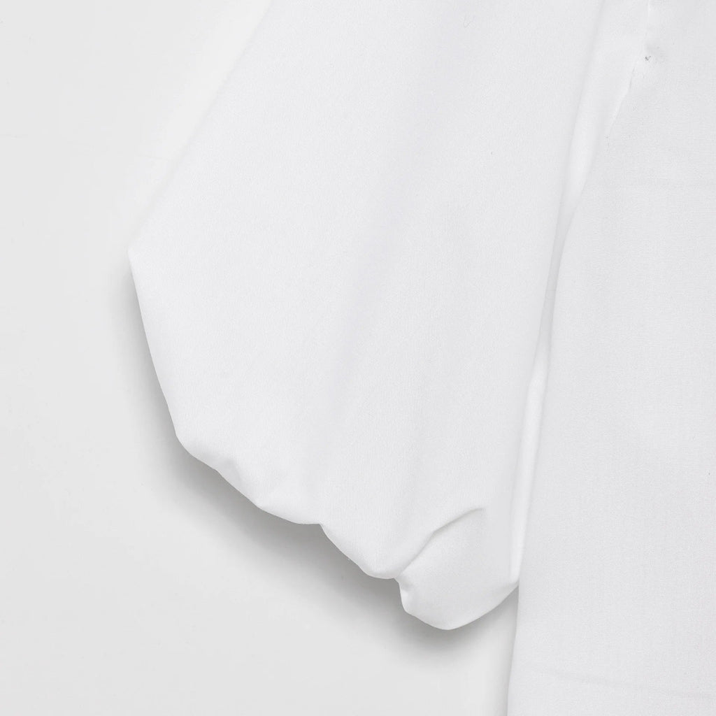 Women's Embroidered Lace-Up Poplin Shirt with Peter Pan Collar Puff Sleeves Loose Hem Casual Chic Top for Spring and Summer