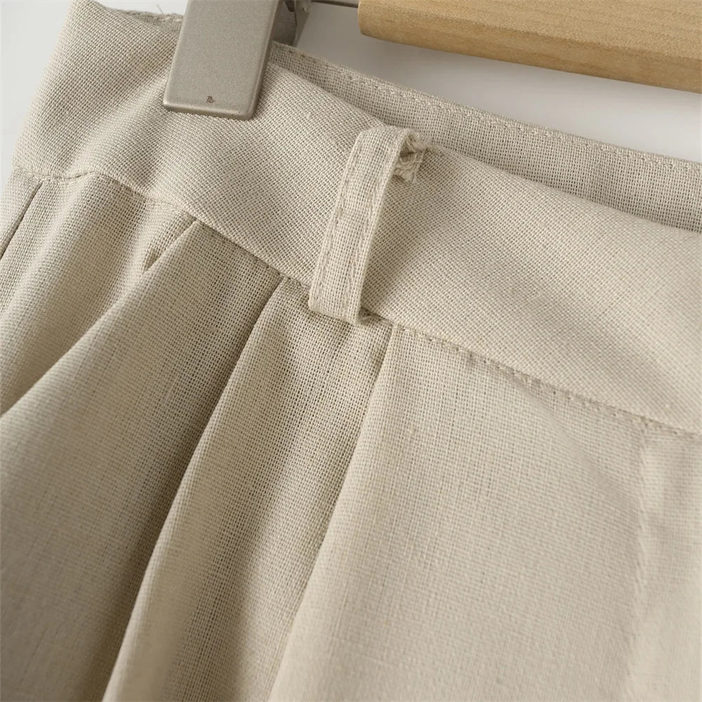 Versatile Slim Sleeveless Cotton Linen Vest and Mid-Waist Trousers Suit for Women's Commuting Style