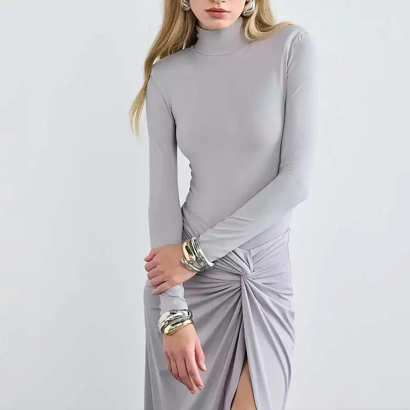 Autumn Long Sleeve Turtleneck Maxi Dress For Women Chic