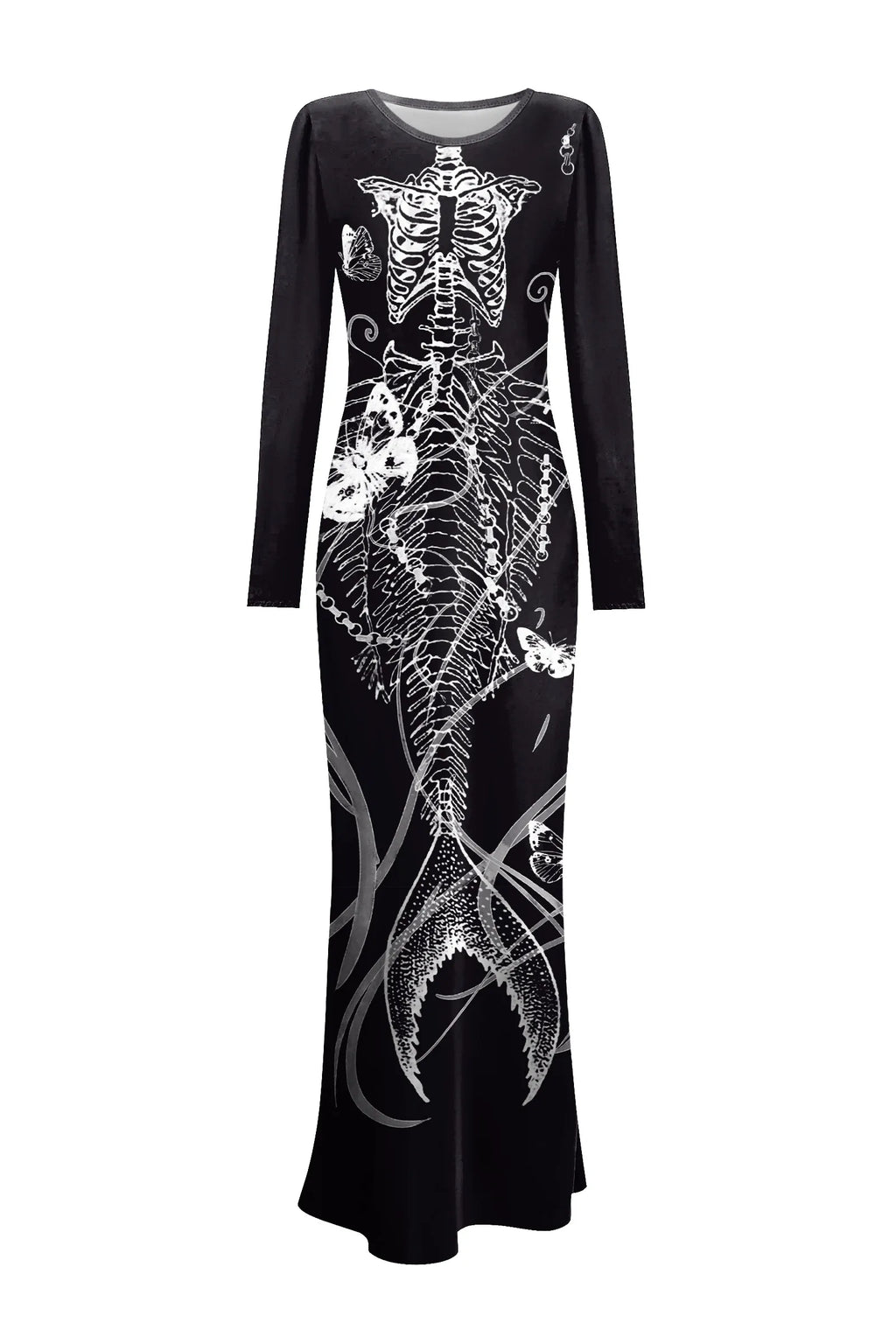 Black Gothic Witch Dress With Long Sleeves Fishtail Gown