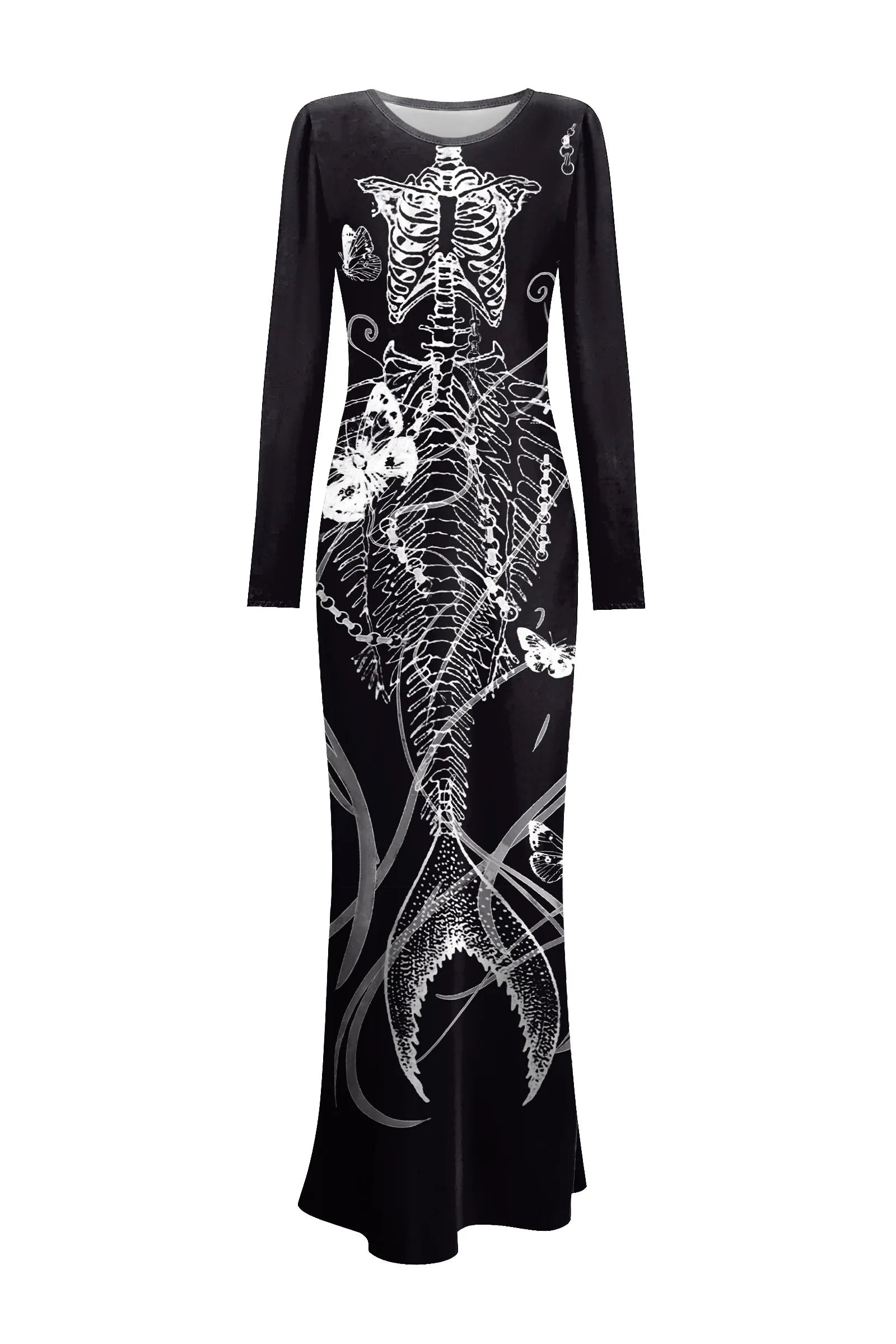Black Gothic Witch Dress With Long Sleeves Fishtail Gown